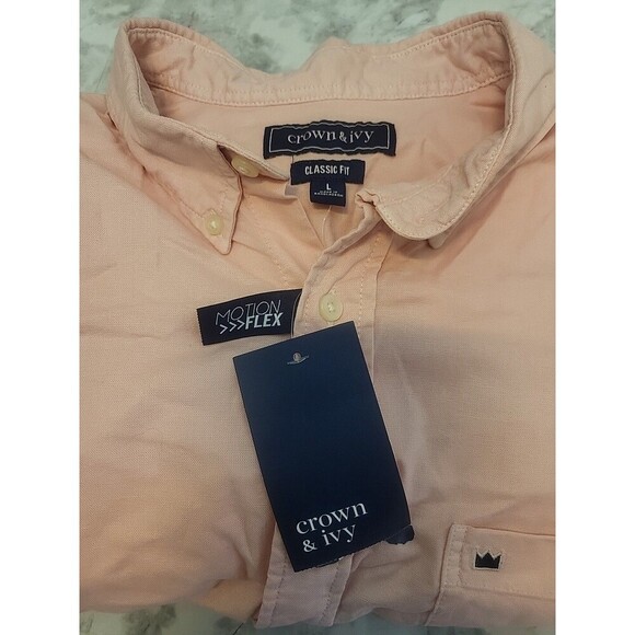 Crown & Ivy Men XL Button Down Peach Collar Long Sleeve Business Classic Fit - Picture 4 of 8